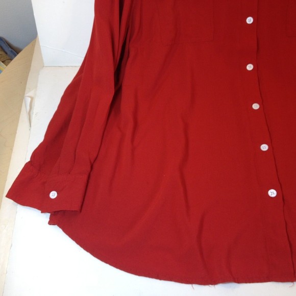 Avenue Long Sleeve Button Up Top Red Blouse Chest Pockets Size 22-24 - Picture 6 of 10